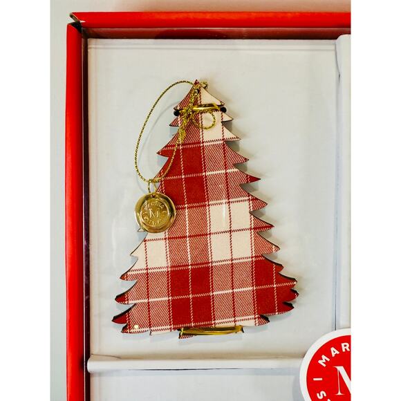 NWT Martha Stewart Holiday Tree Ornament 4 Piece Set Plaid Wooden Christmas Gift - Picture 2 of 7